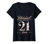 Women's Blessed By God for 21 Years Old 21st Birthday Woman Queen V-Neck T-Shirt