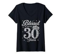 Women's Blessed by God for 30 Years Fancy 30th Birthday Queen V-Neck T-Shirt
