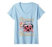 Women's Blessed by God for 56 Years Old Women 56th Birthday Queen V-Neck T-Shirt