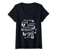 Womens Blessed By God Loved By Jesus For 99 Years Old 99th Birthday V-Neck T-Shirt