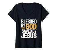 Women's Blessed By God Saved By Jesus V-Neck T-Shirt