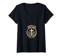Women's Blessed is He Who Comes Matthew 21:9 Christian Emblem V-Neck T-Shirt