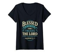 Womens Blessed is The Man Who Trusts The Lord Christian V-Neck T-Shirt