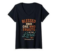 Womens Blessed is Who Trusts in The Lord - Vintage Christian V-Neck T-Shirt