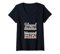 Womens Blessed Mama Blessed Mini Christian Family V-Neck T-Shirt