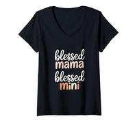 Womens Blessed Mama Blessed Mini Mommy and Me Matching V-Neck T-Shirt