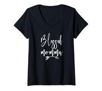 Women's Blessed Momma with Arrow Classy Trendy Script Mother's Day V-Neck T-Shirt