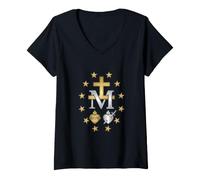 Women's Blessed Mother Marian Catholic Symbol V-Neck T-Shirt