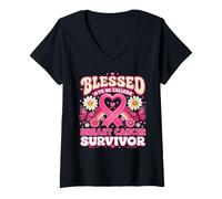 Women's Blessed to Be Called Breast Cancer Survivor Pink Butterfly V-Neck T-Shirt
