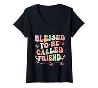 Womens Blessed to Be Called Friend Funny Friend Mother's Day V-Neck T-Shirt