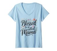 Women's Blessed to Be Called Mama Wildflower Floral Botanical V-Neck T-Shirt