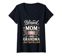 Women's Blessed to Be Called Mom and Grandma and I Rock Them Both V-Neck T-Shirt