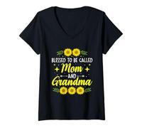 Womens Blessed To Be Called Mom And Grandma Mama Nana Mimi Grammie V-Neck T-Shirt