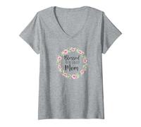 Womens Blessed to Be Called Mom Cute Mom V-Neck T-Shirt