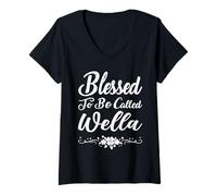 Women's Blessed to Be Called Wella Flowers Funny Mother's Day V-Neck T-Shirt