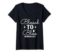 Women's Blessed to Bless Genesis 12:2 Motivational Typography Art V-Neck T-Shirt