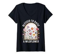 Womens Blessed to Raise A Wildflower Mama V-Neck T-Shirt