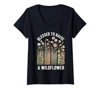 Womens Blessed to Raise A Wildflower Mom V-Neck T-Shirt