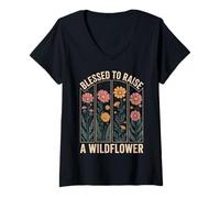 Womens Blessed to Raise A Wildflower Mom V-Neck T-Shirt