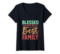 Womens Blessed with The Best Family Inspiring Words V-Neck T-Shirt