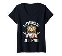 Womens Blessings to All of You Jesus Christian Faith V-Neck T-Shirt