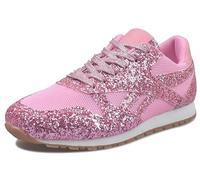 Women's Bling Lace Up Tennis Shoes Fashion Glitter Rhinestone Slip On Breathable Sneakers Comfy Orthotic Anti Slip Running Flat Dress Sneakers(Pink,6.5 UK)