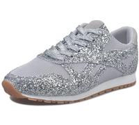 Women's Bling Lace Up Tennis Shoes Fashion Glitter Rhinestone Slip On Breathable Sneakers Comfy Orthotic Anti Slip Running Flat Dress Sneakers(Silver,7.5 UK)