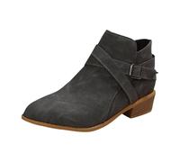 Womens Block Heel Ankle Strap Boots Wide, Women Suede Cowboy Boots Chunky Heel, Slip Resistant Rubber Sole Booties, Classic Traditional Western Shoes for Fancy formal Dinner Events