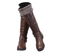 Womens Block Heel Boot Calf Length Victorian Pointed Toe Chunky Boot Leather Low Heel Womens Wide Fit Vintage Booties (AI-Coffee, 4)