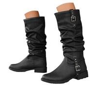Womens Block Heel Boot Calf Length Victorian Pointed Toe Chunky Boot Leather Low Heel Womens Wide Fit Vintage Booties (4)