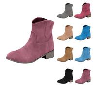Womens Block Heel Boots Womens Cowboy Boots Wide Calf Western Cowgirl Boot Solid Color Slip On Booties Fashion Country Booties Chunky Heel Mid Calf Bootie Pointed Toe Ankle Boot