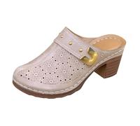 Women's Block Heel Closed-Toe Clogs with Metal Accent, Slip-On Casual Comfortable Mules for Daily Wear, Work, Office & Outdoor Activities Pink