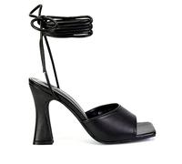 Womens Block Heel Lace Up Sandals Ladies Strappy Anklel Strap Square Toe Shoes Size 3 4 5 6 7 8 Black Faux Leather
