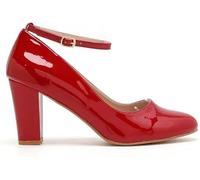 Womens Block Heel Pumps Ankle Strap Round Toe Mid Heel Shoes Plus Size 9-12 Comfort Office Sandals (Burgundy Patent, UK Footwear Size System, Adult, Women, Numeric, Medium, 9)