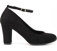 Womens Block Heel Pumps Ankle Strap Round Toe Mid Heel Shoes Plus Size 9-12 Comfort Office Sandals (Black Suede, UK Footwear Size System, Adult, Women, Numeric, Medium, 10)