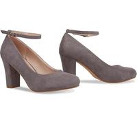 Womens Block Heel Pumps Ankle Strap Round Toe Mid Heel Shoes Plus Size 9-12 Comfort Office Sandals (Grey Suede, UK Footwear Size System, Adult, Women, Numeric, Medium, 10)