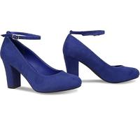 Womens Block Heel Pumps Ankle Strap Round Toe Mid Heel Shoes Plus Size 9-12 Comfort Office Sandals (Navy Suede, UK Footwear Size System, Adult, Women, Numeric, Medium, 12)