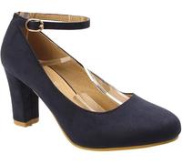 Womens Block Heel Pumps Ankle Strap Round Toe Mid Heel Shoes Plus Size 9-12 Comfort Office Sandals (Navy Faux Suede, UK Footwear Size System, Adult, Women, Numeric, Medium, 12)