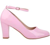Womens Block Heel Pumps Ankle Strap Round Toe Mid Heel Shoes Plus Size 9-12 Comfort Office Sandals (Pink Patent, UK Footwear Size System, Adult, Women, Numeric, Medium, 12)