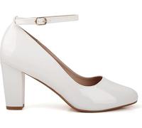 Womens Block Heel Pumps Ankle Strap Round Toe Mid Heel Shoes Plus Size 9-12 Comfort Office Sandals (White Patent, UK Footwear Size System, Adult, Women, Numeric, Medium, 9)