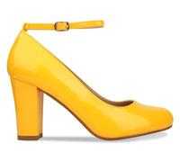 Womens Block Heel Pumps Ankle Strap Round Toe Mid Heel Shoes Plus Size 9-12 Comfort Office Sandals (Yellow Patent, UK Footwear Size System, Adult, Women, Numeric, Medium, 9)