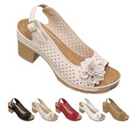 Womens Block Heel Sandals Flower Sandals For Women Slingback Floral Sandal Summer Wedge Sandal Platform Heels Sliders Retro Hollow Out Sliders With Buckle Light Weight Holiday Shoes