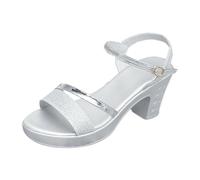 Womens Block Heel Sandals Ladies' Comfortable Adjustable Slim Ankle Straps Wedding Ladin Dance Shoes Elegant Summer Sandals for Ladies (Silver, 5.5)