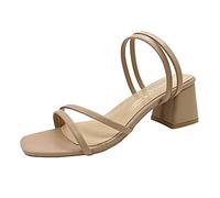 Women's Block Heel Sandals - Mules with Strappy Pumps Square Dress Shoes Elegant Evening Sandals Comfortable High Heels Peep Toe Beach Shoes Lightweight Summer Sandals for Leisure, red, 6 UK