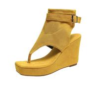 Women's Block Heel Sandals, Thick Platform Sole, Toe Separator, Fringe Trim, Comfortable Party Shoes, Fashionable Clutch Style, Eye-catching Look, Breathable Sandals, Casual Summer Shoes, 02 Yellow, 5