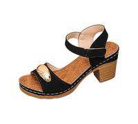 Womens Block Heeled Wide Fit Sandals, Women'S Open Toe Buckle Ankle Strap Platform Wedge Sandals, Quick-Drying Lightweight Sliders, Adjustable Strap Shoes for City Shopping Street Wandering