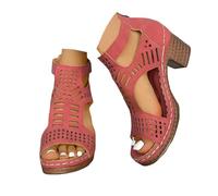 Womens Block Heels Platform Shoes Buckle Ankle Strap Cutout Arch Support Ladies Plantar Fasciitis Orthopedic Shoes Comfort Wedge Open Toe Ankle Strap Sandals Wide Fit Cushion Walk Leather Sandals