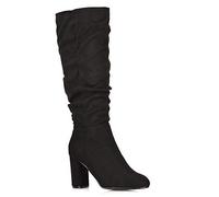 Womens Block High Heel Boots Ladies Mid Calf Knee High Rouched Winter Boots Size Black Faux Suede