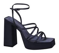 Womens Block High Heel Chunky Sandals Ladies Platform Cross Strap Square Toe Party Occasion Heeled Sexy Open Toe Strappy Comfort Dress Up Fashion Shoes