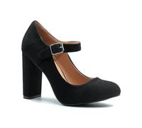 Womens Block High Heels Ankle Strap Court Shoes Ladies Mary Jane Comfort Work Pumps Formal Smart Office Heeled Party Occasion Strappy Slip On Heel Sandals Black Faux Suede